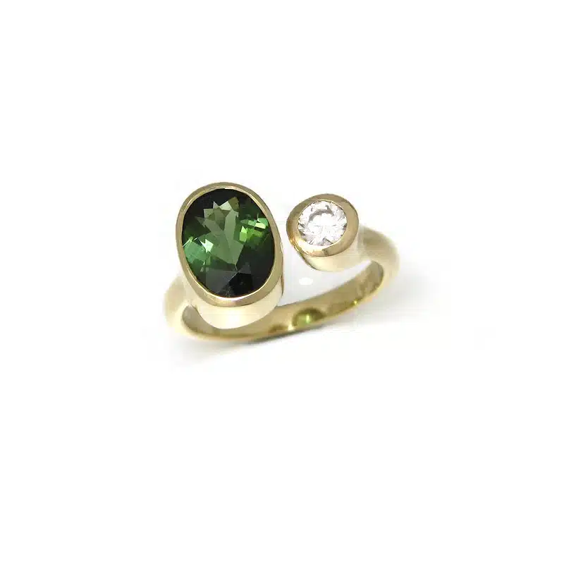 Green tourmaline and diamond engagement ring